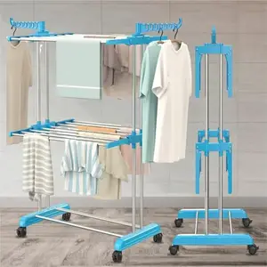 JD FRESH Stainless Steel 3 Tier Clothes Drying Stand/Foldable Laundry Rack/Hanger for Clothing/Cloth Dryer Stand/Indoor/Outdoor/Space Saver for Balcony(Blue)