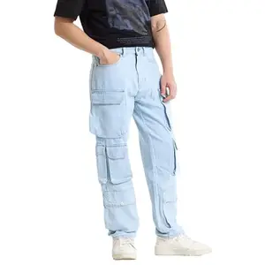 Snitch Light Blue Baggy Fit Casual Full Length Jeans
