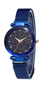 Acnos® Premium Black Round Diamond Dial with Latest Generation Blue Magnet Belt Analogue Watch for Women Pack of - 1 (DM-BLUE05)