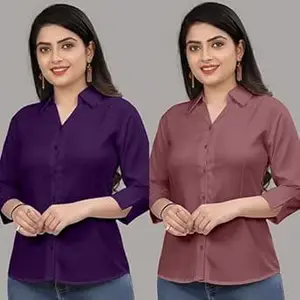 Formal Cotton Blend Shirt for Women with 3/4 Sleeve for Casual Wear Combo of 2