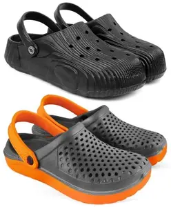 Pampy Angel Combo Pack of 2 Slipper/Flip Flops/Slides/Clogs/Sandals with Adjustable Back Strap for Men,(Cl-Wonder-Black,Cl-400-Grey),7 (UK/India)