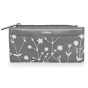 ESBEDA Grey Color Floral Printed Bifold Long Wallet for Women
