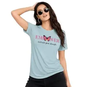 NAVRAAH Women Printed Cotton T-Shirt | Regular Fit | Round Neck | Long Sleeve | Soft Breathable Cotton Casual & Everyday Wear Top, Empower