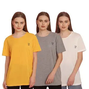 Mack JONNEY Printed Multicolor Round Neck Cotton Half Sleeves Tshirt for Women(Pack of 3)-MACK631600