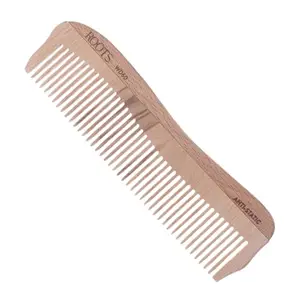 ROOTS Wooden Comb | Fine Teeth | Rounded Teeth prevent Hair & Scalp damage | 100% Natural Wood | Anti-Frizz & Shine | For Long, Thick & Dry Hair | For Men & Women | Length - 6.6 Inch, Model No - WD60