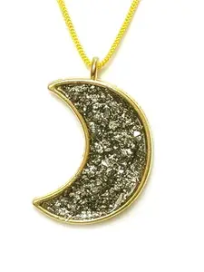 ASTROGHAR Natural Golden Pyrite Chips Moon Shaped Inside orgone Resin Pendant For Men And Women