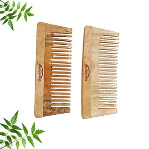 GrowMyHair Neem Wood Comb Anti-Bacterial Anti Dandruff Comb for All Hair Types, Promotes Hair Regrowth, Reduce Hair Fall (Set of 2, Broad Comb)
