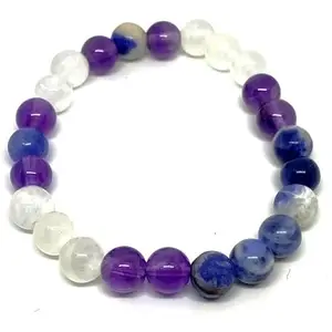 Lady Works Natural Amethyst, Selenite & Sodalite 8mm Round Shape Smooth Cut Beads 8 Inch Stretchable Bracelet For Men & Women. Unisex Bracelet For Healing, Meditation, Prosperity & Luck|LW_BRST_00618_8.0