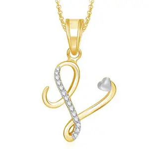 MEENAZ Jewellery Gold Plated 'L' Letter Pendant for Girls Women Men Unisex Alphabet Heart Pendant for Women in American Diamond Crystal Jewellery Set for Women- Chain Pendant 334