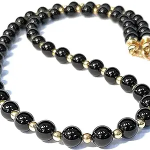 HI International AAA+ Quality~Great Men Women Size 8mm Black Onyx and Gold metal Bead Necklac 20 inch For Men or Women Gemstone Beads with Free Jade Bracelet