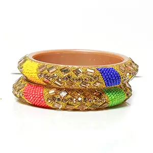 Suprimo Fashion Bangles Stylish Glossy Kundan Design Pattern Glass Bangle/Kada Set Studded with Zircon for Women & Girls (Multicolour, 2.2)
