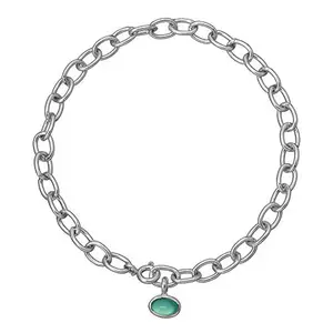 FOURSEVEN® 925 Sterling Silver Bracelet | Green Onyx Charmholder Bracelet for Women and Girls (Silver, Small)