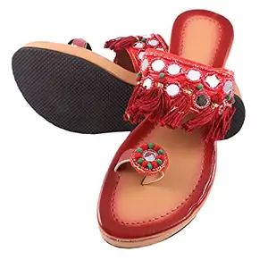 AMAZING TRADERS Women Red Mirror Mota Arba Singal Step Round Nuth Shabe Synthetic Leather Flats