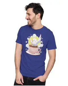 ALLEN BLACK Men's & Women's Regular Fit T-Shirt Dove On Coffee Cup 100% Cotton Unise T-Shirt Royal Blue_DOVECO03-Royal Blue 2XL Men Round_