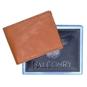 Falconry : Certified Grade A Genuine Leather Wallet ;Model ;AL-Siena Color Tan Brown ; Card Slots 6 with 2 Flip ID Slots and 2 Note Compartments.