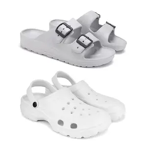 Men's Rover Lightweight Comfortable| Slides|Clogs| Sandals with Adjustable Back Strap for Men Combo(AC)-3114-1322-8 White-6132