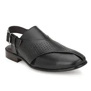 egoss Luxe Premium Genuine Leather Peshawari Sandals for Men (Black-7)-EG-6807
