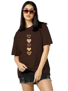 Women's Casual T-Shirt, Short Sleeve, Brown, Graphic Design (in, Alpha, M, Regular, Black)