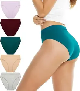 SHAPERX Womens Stretch Cotton Panties – Thong/String/Bikini/Briefs/Hipster/Boy Shorts – Underwear Plus Size Pack of 5 (M) Assorted Color