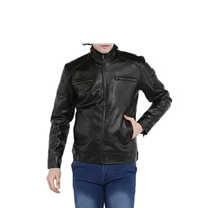 Urbano Fashion Men's Black Faux Leather Jacket (mjbq-grain-fba-m)