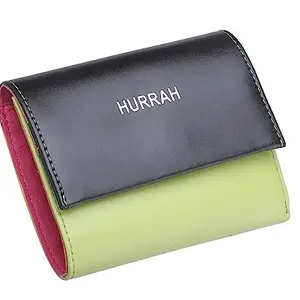 Hurrah Dual Color Small Tri Fold Women Wallet Soft Patient Leather (Green)