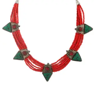 Capture Attention with Our Gorgeous Multi-Color Stone Necklace - A Stunning 11-Inch Masterpiece in Handcrafted Aluminum