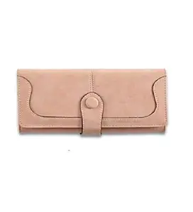 Women's Faux Leather Medium Snap Button Wallet (Light Brown)-PID57474
