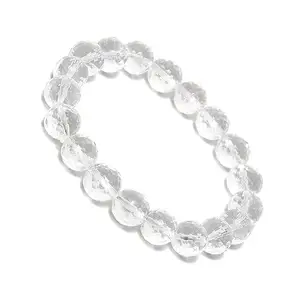 CruzStone Excellent AAA+ Diamond Cut Sphatik Bracelet Original Certified Sfatic Bracelet 8mm Transparent Clear Crystals Sphatik Bracelet Diamond Cutting Sfatik ki Bracelet For Worship Purpose