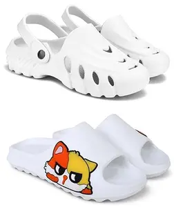 Pampy Angel Combo Pack of 2 Slipper/Flip Flops/Slides/Clogs/Sandals for Men,(Clogs-100-M-White,Y-Too-Billi-White),6 (UK/India)