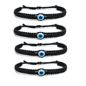PS SHEVIN HANDMADE Evil Eye Charms Black Thread ADJUSTABLE BRACELET FRIENDSHIP BAND FOR WOMEN MEN Nazar Bracelets (4 pieces) LK@662