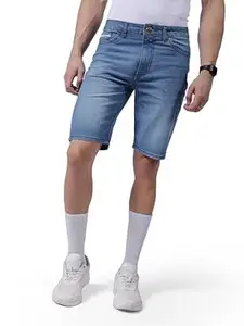 The Indian Garage Co Men Slim Fit Solid Mid-Rise Denim Shorts