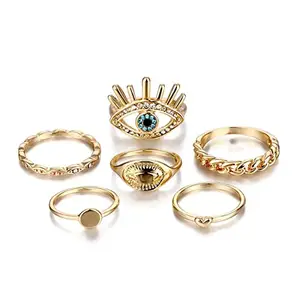 Jewels Galaxy Jewellery For Women Evil Eye Gold Plated Stackable Rings Set of 6 (JG-PC-RNGR-2711)