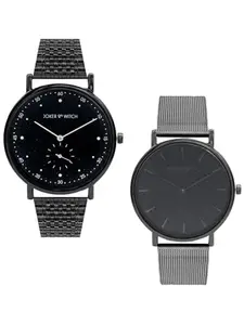 Joker & Witch Stainless Steel Joker And Witch Bugs & Lola Couple Analogue Watches, Black Dial, Gray Band