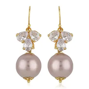 Estele Non Precious Metal 24Kt Rose Gold Plated Fancy Earrings With American Diamond Stone and Pearl Drop For Girls