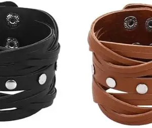 KJ Verma Leather Cuff (Pack of 6) 6 Band Combo For Mens