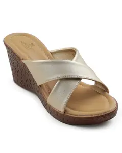 Liberty Senorita LDF-25 Casual Wedge Heel Sandal For Women With PU Sole | Comfortable Footbed | Durable And Lightweight | Summer Footwear | Everyday Wear Outdoor Indoor (Beige 36EU)