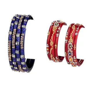 Somil Combo Glass Bangles For Women | Traditional Bangles Set | Daily, Festive & Party, Pack Of 10, Blue, Red -I78