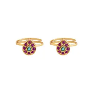 Kushal's Fashion Jewellery Ruby-Green Gold Plated Casual Antique Toe Ring - 411477