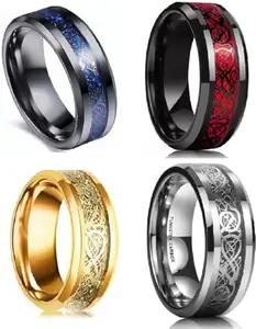 Women Combo Gold Blue Red & Silver Dragon Ring (IR682)