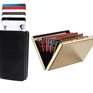 Stealodeal Metal and PU Unisex Cash and Card Holders, Pack of 2, Gold & Black