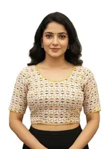 Priyanka Traders Stretchable Cotton Saree Blouse for Women ? Readymade Printed Short Sleeve Design Blaouse
