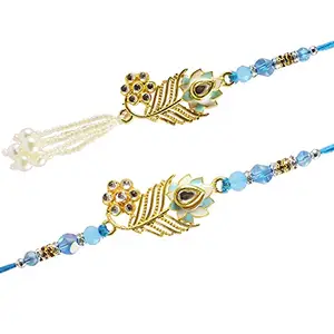 Partunay 2 Pcs Designer Peacock Rakhi Set For Brother And Bhabhi Couple Pair Bhaiya Bhabhi Rakhi Set Rakhi Gift For Brother