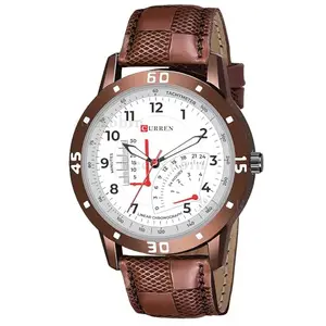 Talgo Analog Curren Design White Dial Stylish Brown Leather Strap Wrist Watch for Men and Boys, Pack of 1 - Curren-W-AVO-BRW-CHL