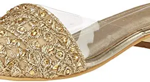 Signature Sole Women Embroidered Gold Mules Fashion Sandals-5 Kids UK (SS2383_38)