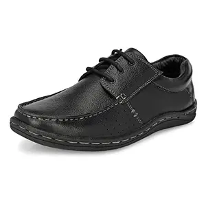 Auserio Men's Full Grain Leather Derby Trumock Lace Up Formal Shoes | Anti Skid Sole & Waxed Laces | Memory Foam Padded Insole | Shoes for Office & Parties | Black 6 UK (SSE 89)