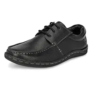 Auserio Men's Full Grain Leather Derby Trumock Lace Up Formal Shoes | Anti Skid Sole & Waxed Laces | Memory Foam Padded Insole | Shoes for Office & Parties | Black 10 UK (SSE 89)
