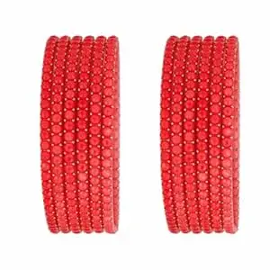 Srijman Glass Bangles Set of 12 for Women | Designer Beaded Gold Accent Chudi Set | Lightweight Traditional Bangles | 20+ Colours Available | Sizes 2.4, 2.6, 2.8