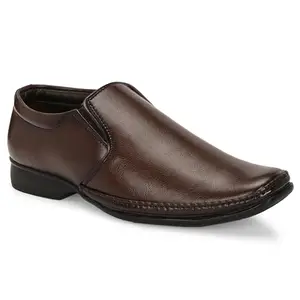 LAUREL FASHION FEVER Men's Formal Shoes | Synthetic Leather Upper | TPR Sole | Stylish & Comfortable Slip-On for Office (G-2002-GOAT-BRN-9) Brown