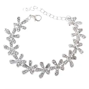 University Trendz Silver-Plated Crystal Floral Link Bracelet for Women & Girl's
