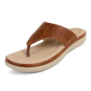 TRASE Slippers for Women Stylish Flat | Lightweight Comfortable Slip-On Sandals for Women | Ladies Footwear for All Day Comfort (Tan, 5 UK)